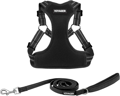 Best Pet Supplies Voyager Adjustable Step-in Flex Breathable Mesh Dog Harness for Small Medium Large Dogs Leash Set (Black), XL