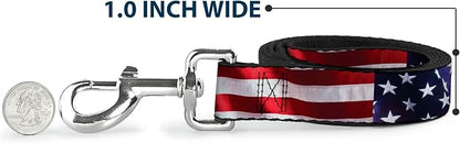 Buckle-Down Dog Leash American Flag Vivid Close Up 6 Feet Long 1.5 Inch Wide