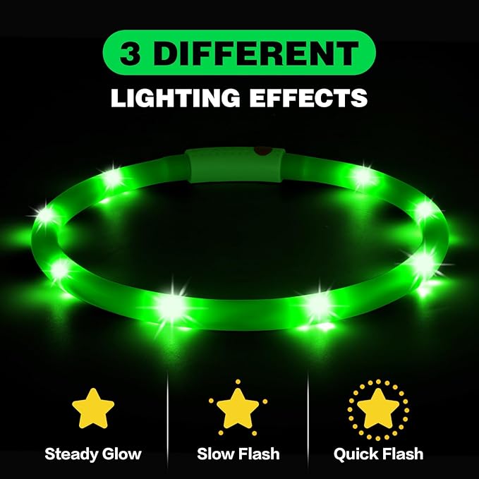 HIGO 2-Pack Light Up Dog Collar - Silicone LED Dog Collar Rechargeable Glow in The Dark, afety LED Dog Necklace Lights for Night Walking (Green)