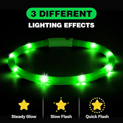 HIGO 2-Pack Light Up Dog Collar - Silicone LED Dog Collar Rechargeable Glow in The Dark, afety LED Dog Necklace Lights for Night Walking (Green)