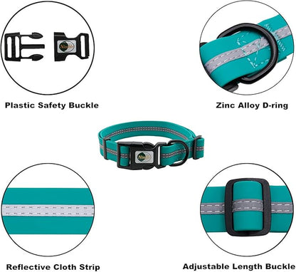 NIMBLE Dog Collar Waterproof Pet Collars Anti-Odor Durable Adjustable PVC & Polyester Soft with Reflective Cloth Stripe Basic Dog Collars S/M/L Sizes (Small (9.45”-14.17”inches), Emerald Green)