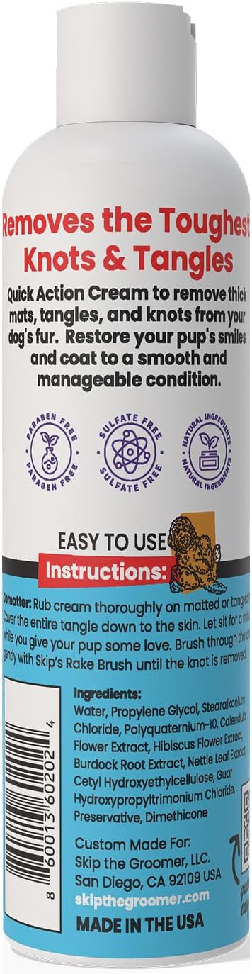 Skip The Groomer Emergency Dematter for Dogs, Quick Action Dematting Cream Dissolves Severe Mats & Knots, Reduces Pain & Breakage, Plant-Based Vegan Formula for All Coat Types, 8 oz