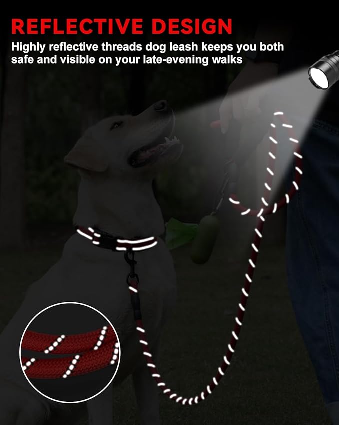 Dynmeow Reflective Dog Collar and Leash Set, 6FT Strong Climbing Rope Leash with Padded Handle, Adjustable Pet Collar with Soft Neoprene Padding for Large Dogs, Red, L
