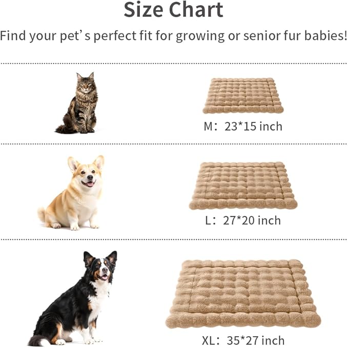 SOMAHE Self-Warming Dog Bed, Plush Faux Fur Mat with Anti-Slip Bottom, Ultra Soft Heated Pet Bed for Medium Large Dogs, Cozy Fluffy Pad for Carriers Couch Crate, Machine Washable, 35 x 27 Inch Coffee
