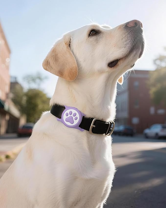 WhoseID IP68 Waterpoof Dog Airtag Holder, Stretchy Silicone Full Body Covered Apple Air Tag Holder for Dog Cat Collar Fit All Width Collar (Purple, 1 Pack)