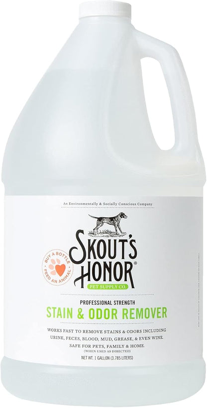 SKOUT'S HONOR Pet Stain and Odor Remover - Powerful Cleaner for Dog Urine, sweat, and other messes, Destroys and Removes Odor and Stain Molecules, Eco-Friendly Formula for Carpets and Home, 128oz