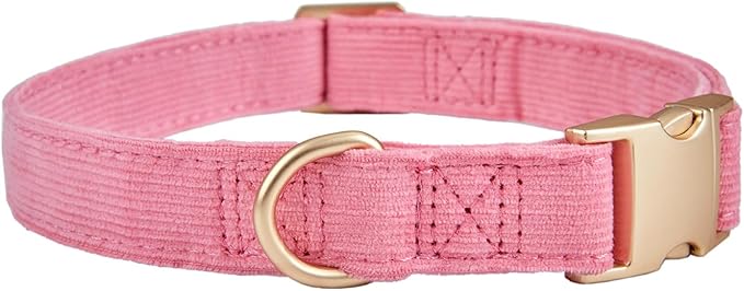 Ewinoom Soft Corduroy Dog Collar and Leash Set Adjustable Durable Dog Collars with Metal Buckle and Lead for Female Small Dogs,Hot Pink