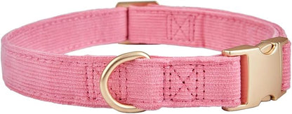 Ewinoom Soft Corduroy Dog Collar and Leash Set Adjustable Durable Dog Collars with Metal Buckle and Lead for Female Small Dogs,Hot Pink