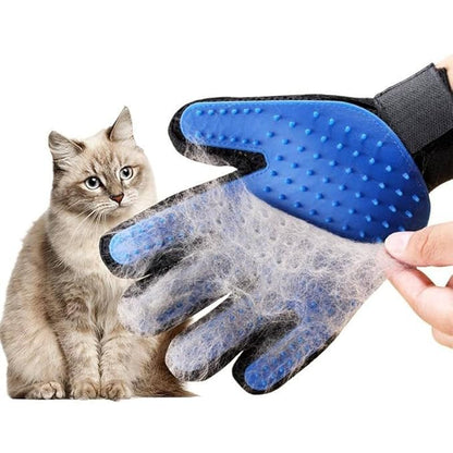 Efficient Pet Grooming Glove - Gentle Shedding Brush for Dogs, Cats, Horses, & more with Long & Short Hair - Right Hand Only (Blue)