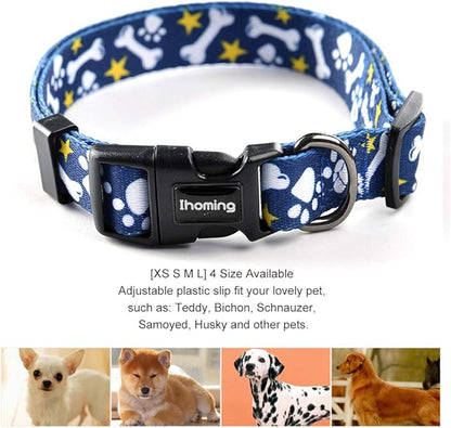 Ihoming Puppy Collar and Leash Set for Daily Outdoor Walking Running Training, Bone Design for Extra Small Boys Girls Dogs Cats Pets, XS-Up to 10LBS