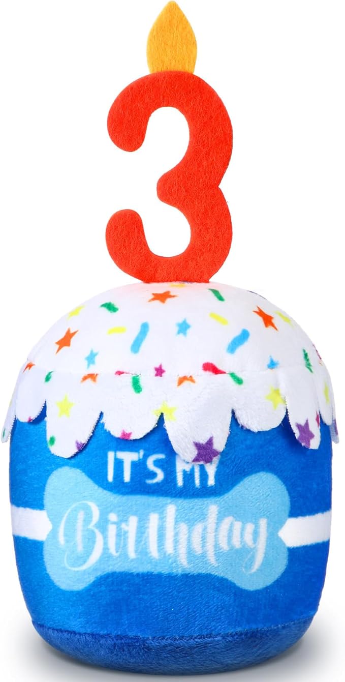 Dog Birthday Cake Toy Accessories for Girl Boy Gifts, Squeaky Plush Toy for Dog Birthday Party Decor Favor for Large, Medium and Small Dogs(3rd,Blue)