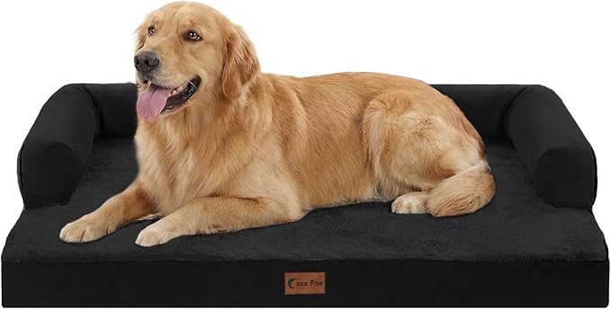 Casa Paw Orthopedic Dog Beds for Extra Large Dogs, Waterproof Egg Crate Foam XL Dog Bed with Sides 41x27Inch, Washable Big Dogs Couch Beds with Removable Cover and Nonskid Bottom, Black