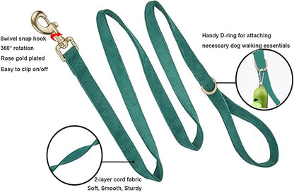 Ewinoom Soft Corduroy Dog Collar and Leash Set Adjustable Durable Dog Collars with Metal Buckle and Lead for Medium Dogs,Dark Green