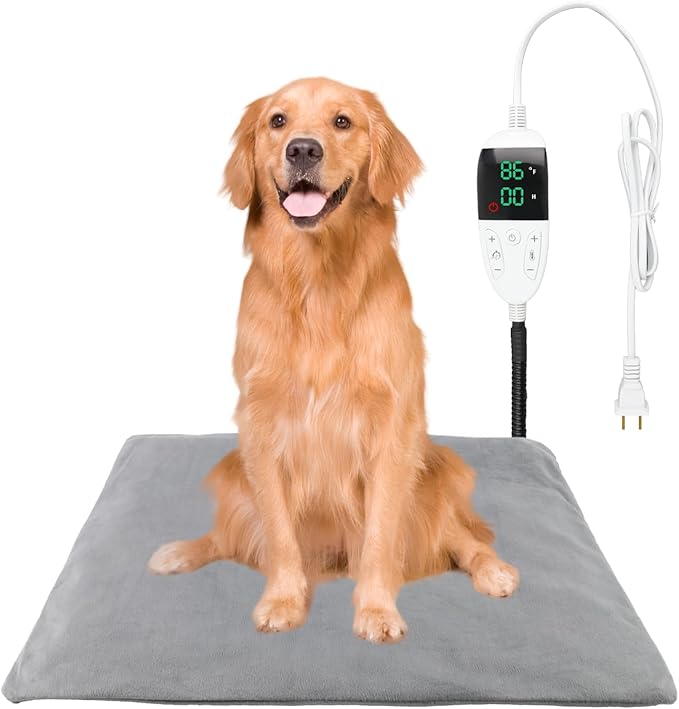 TinyWiz Pet Heating Pad for Dogs and Cats with Temperature Adjustable Timer, Indoor Outdoor Heated Bed with Overheating Protection and Warming Pad for Cat Dog House
