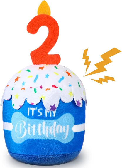 Dog Birthday Cake Toy Accessories for Girl Boy Gifts, Squeaky Plush Toy for Dog Birthday Party Decor Favor for Large, Medium and Small Dogs(2nd,Blue)