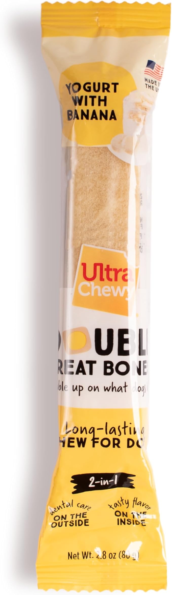 Ultra Chewy Yogurt with Banana Double Treat Bones: Long-Lasting Dog Treats Made in USA for Large and Small Breeds, Highly Digestible, Ideal for Aggressive Chewers (24 Count)