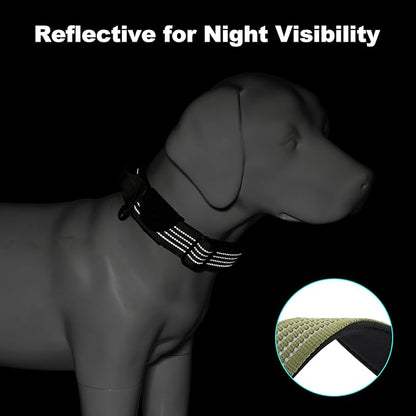Plutus Pet Tactical Dog Collar with Tracker Pocket for AirTag, Adjustable Reflective Nylon Collar, Metal Buckle, Leather-Wrapped Handle, Soft Padded for Medium Large Dogs (Ranger Green, M)