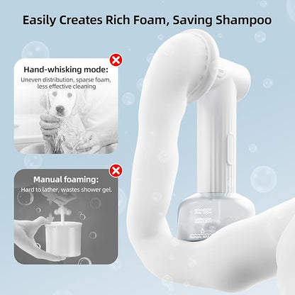 uahpet Automatic Foaming Pet Brush, Rechargeable & IPX7 Waterproof Dog Scrubber with Soft Silicone, One-Button Deep Cleaning Dog Bath Brush for Short and Long Haired Pet