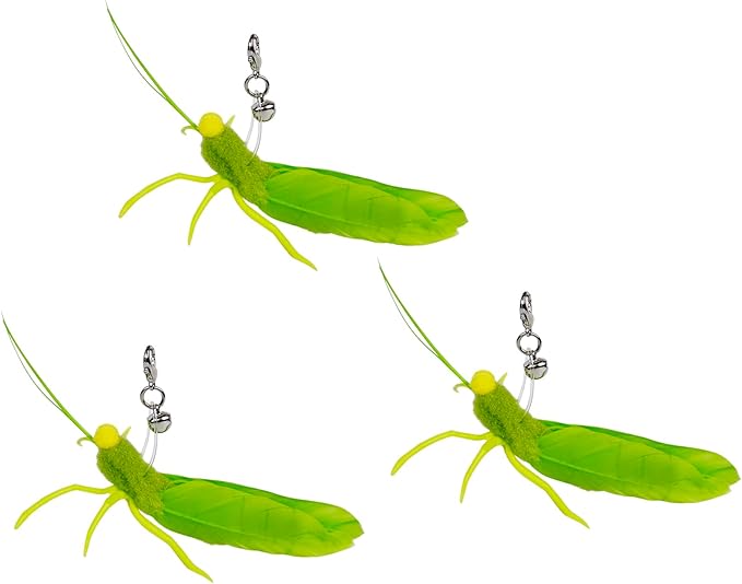 TTcat Feather Cat Toy Attachments,3 Pcs Simulation Insects Grasshopper Refills, Cat Toys Replacement Feathers for Cat Wand.
