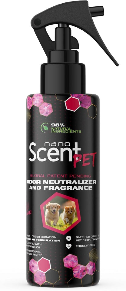 PET Odor Neutralizing Pet Freshening Spray, Nano-Activated, 98% Natural, Alcohol-Free Grooming Spray for Dogs, Cats & Fabrics, Long-Lasting Touch-Release Fragrance - Floral Daze (200mL)
