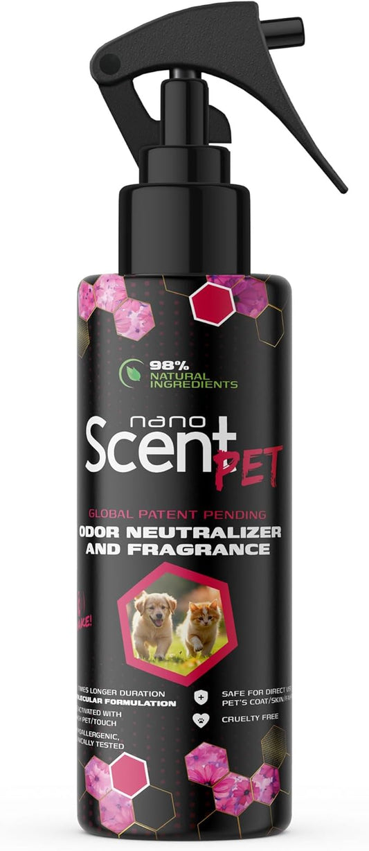 PET Odor Neutralizing Pet Freshening Spray, Nano-Activated, 98% Natural, Alcohol-Free Grooming Spray for Dogs, Cats & Fabrics, Long-Lasting Touch-Release Fragrance - Floral Daze (200mL)