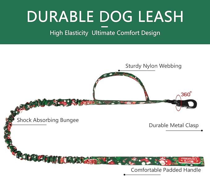 DAGANXI Tactical Dog Collar, Adjustable Military Training Nylon Dog Collar with Control Handle and Heavy Metal Buckle for Medium and Large Dogs, with Patches and Airtags Case (M, Christmas Green-Set)