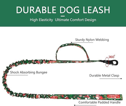 DAGANXI Tactical Dog Collar, Adjustable Military Training Nylon Dog Collar with Control Handle and Heavy Metal Buckle for Medium and Large Dogs, with Patches and Airtags Case (M, Christmas Green-Set)