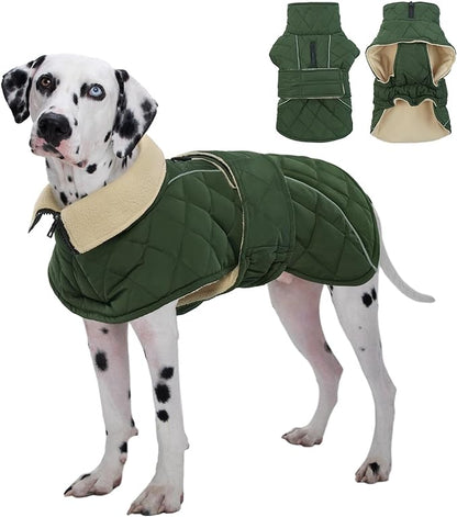 Kuoser Dog Coat, Super-Warm Dog Jacket Windproof Pet Cold Weather Coats for Extra Large Dogs, Fleece Lining Quilted Turtleneck Puppy Snowsuit Reflective Adjustable Doggie Winter Clothes, Green, 3XL