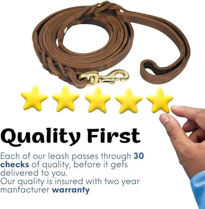 Leather Short Dog Leash 15 Inch - Short Dog Traffic Lead for Large Dogs Training and Walking - Braided Leather Tab for Large Dogs - Full Grain Heavy Duty. (Brown, 2 FT)