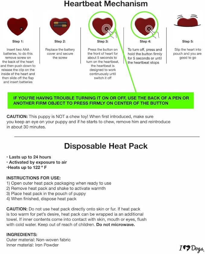 iHeartDogs Heartbeat Puppy Toy - Comfort Cuddler Pillow - Dog Anxiety Toy