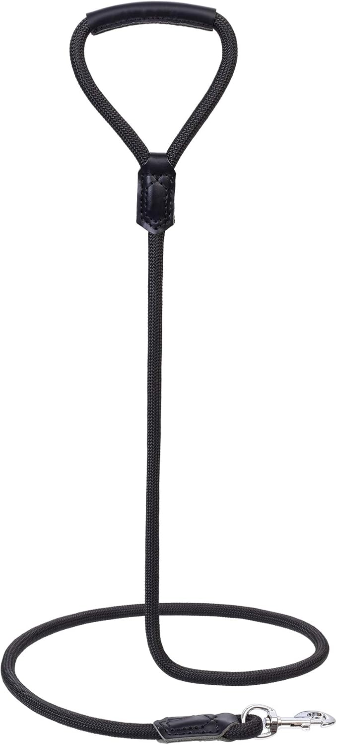 Mile High Life | Premium Leather Dog Leash | Strong Rope Leash | Leather Handle | Zinc Alloy Strong Clasp | Small Medium Large Dogs | 4/5/6 Feet(Black, 72 Inch (Pack of 1))