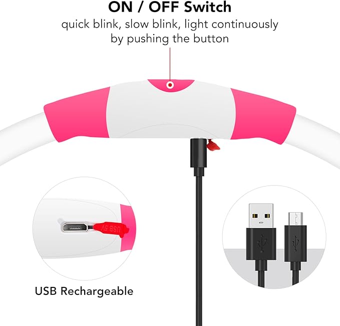 Colaseeme LED Dog Collar, Light Up Dog Collar 1 Count USB Rechargeable TPU Glow Safety Dog Necklace Light, Dog Lights for Medium Large Dogs (Pink)