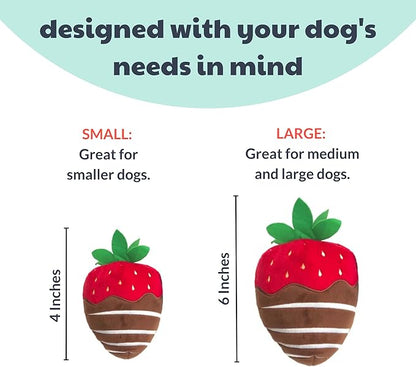 Huxley & Kent Funny Dog Toy w/Squeaker – Valentine's Day Power Plush Squeaky Dog Toys for Small, Medium & Large Dogs – Soft Stuffed Animal for Indoor Play & Fetch - Chocolate Strawberry, Large