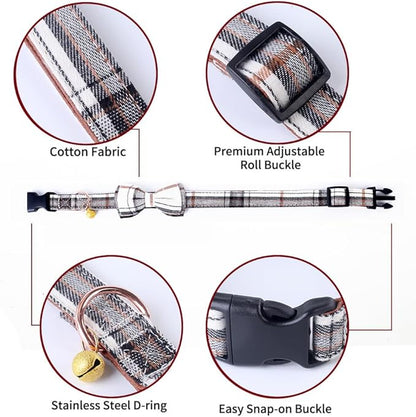 Yizepet Dog Collar with Bow Tie- Adjustable pet Collar for Dogs with Plastic Buckle Collar, Stylish Pattern for Small Medium or Large Boy and Girl Dog and Cat