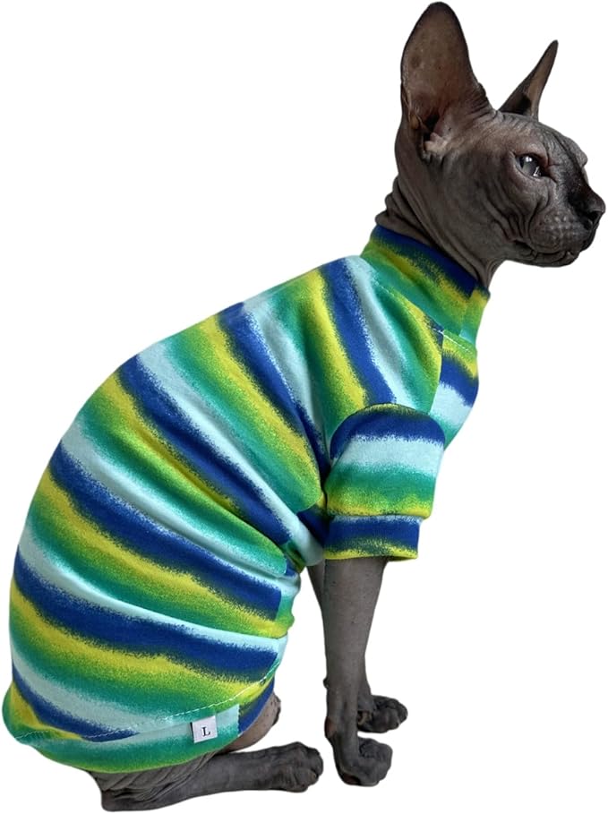 Limited Edition Sphynx Cat Cotton T-Shirts Hairless Cat Sweatshirt Pet Kitten Clothes Round Collar Kitten Shirts Vest Cats & Small Dogs Apparel (Reflection, S (3.3-4.4 lbs))