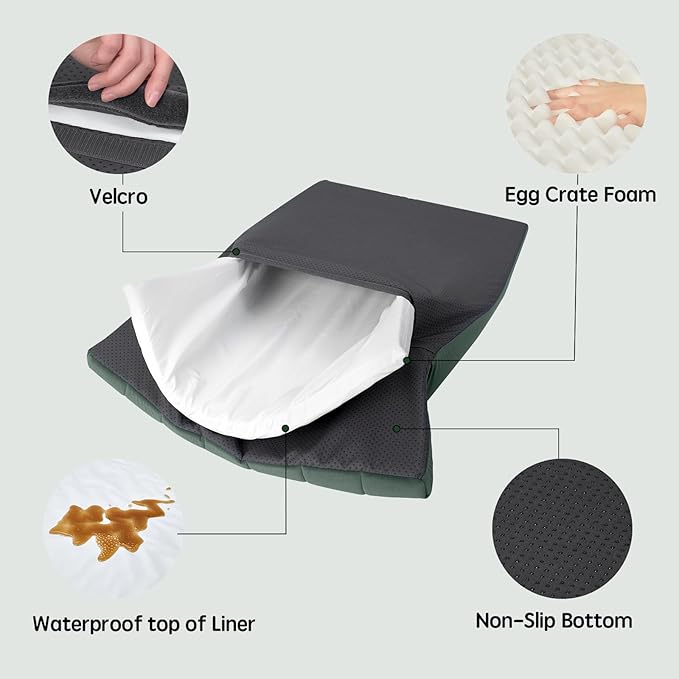 BALANCE Dog Crate Bed, Orthopedic Dog Bed Pad with Waterproof Liner, Washable Crate Foam Pet Mat for Large, Medium, Puppy Dogs Breeds, Mint Leaf, 36“x23”x1.6“
