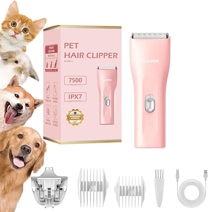 Grimgrow Dog Grooming Kit Clipper for Thick Coat Low Noise Cordless Cat Hair Trimmer Rechargeable Shaver Pet Grooming Tools for Small and Large Animals
