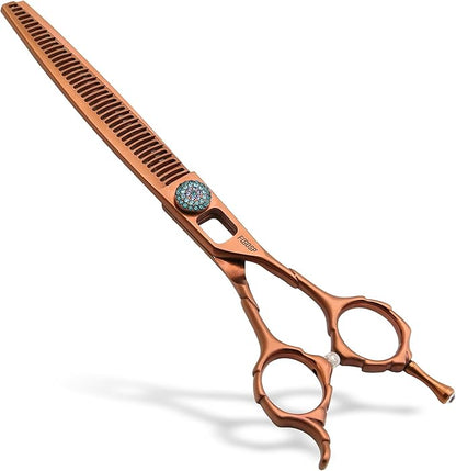 Chunkers Dog Grooming Scissors 7'' Professional Thinning Shears for Small Dogs Pet Grooming Scissors 70% Thinning Rate 18 Teeth High Cobalt Alloy Steel for Groomers(7,Chocolate Chunker)