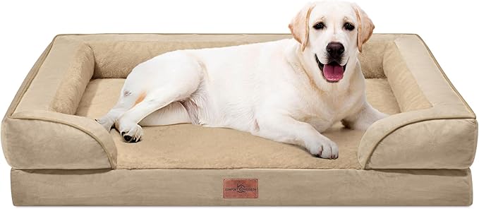 Comfort Expression Orthopedic Dog Bed for Extra Large Dogs 45x35 Inch, Waterproof Egg Crate Foam XL Pet Bed with Removable Bolsters, Dog Couch with Washable Cover & Non-Slip Bottom, Light Brown