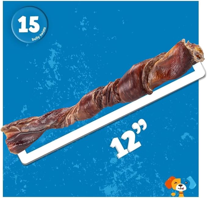 Jack&Pup 12" Bully Twists | Odor Free Bully Sticks for Dogs | Single Ingredient Dog Chew Sticks for Light Chewers | All Dog Breeds (15 Ct)