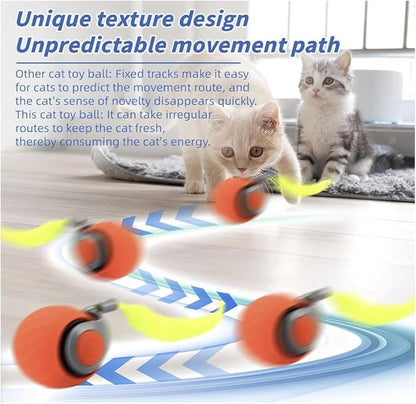 AMATFFUG Speedy Tail 2.0 Cat Toy,Interactive Cat Ball,CatToys for Indoor Cats,Chewie Viral CatBall,Adjustable Sports Rolling Toy,Electric RollingBall Christmas Birthday Gift for Pets.(Orange)