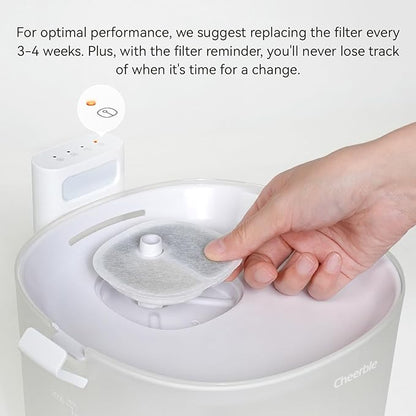Cheerble Pumpless Cat Water Elfin Fountain, Wireless Pet Fountain Battery Operated, 2L/67oz E1+ Automatic Water Dispenser Cats & Dogs MagDrive™ Technology Stainless Steel Tray, 4 Filters