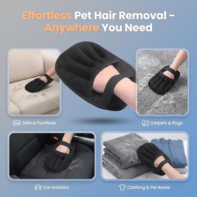Magic Pet Hair Removal Glove – Newly Upgraded Five-Finger Reusable Electrostatic Grooming Gloves for Dogs & Cats, Best Pet Hair Remover for Furniture, Couch, Carpet, Clothes & Car (1 PCS)