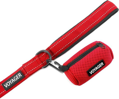 Best Pet Supplies Voyager Reflective Dog Leash or Collar with Neoprene Handle, for Small, Medium, and Large Breed Puppies, Cute and Heavy Duty for Walking, Running and Training - Red (Leash), L