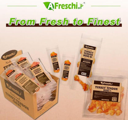A Freschi srl Turkey Tendon of Dog Bones Shape, USA-Sourced, Limited-Ingredient, Rawhide-Free, Long-Lasting, All-Natural Dog Treats for Medium Dogs, 10 oz Pack (M)