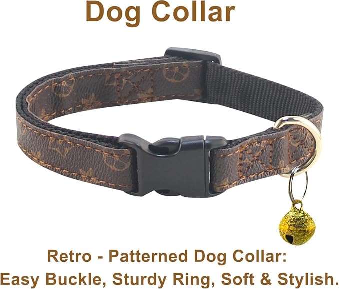 Dog Collar Harness and Leash-Adjustable and No Pull pet Harness for Dogs with Plastic Buckle, Stylish Pattern for Small Medium or Large Boy and Girl Dog