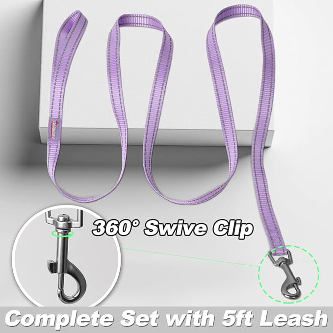 Dog Harness and Leash Set,Step in Small Sized Dog Harness,Soft Mesh,No-Chock,Reflective Adjustable,Secure with Hook & Loop Fastener,Puppy Vest for Small,Medium Dogs(Violet Purple,L)