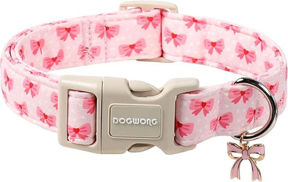 DOGWONG Cute Bowtie Printed Collar for Small Medium Large Dogs - Pink Dog Collar for Girl Female Dogs,XS