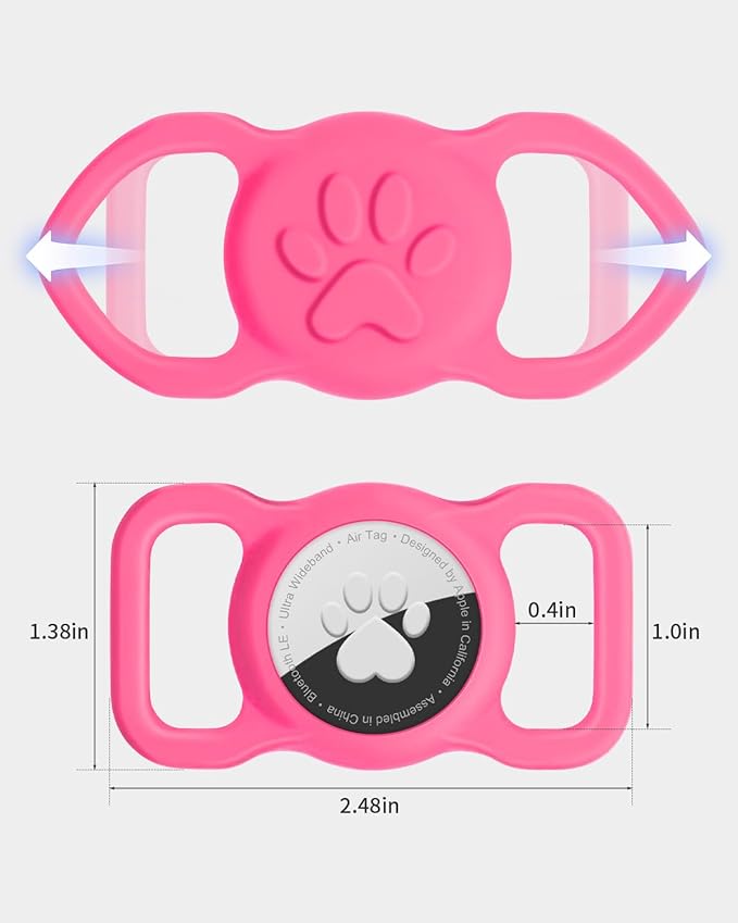 Dynmeow Dog Cat Collar Holder Compatible with Airtag, Anti-Lost Silcione Holder for 3/4-1" inch Wide Collar, Hot-Pink, M(1 Pack)