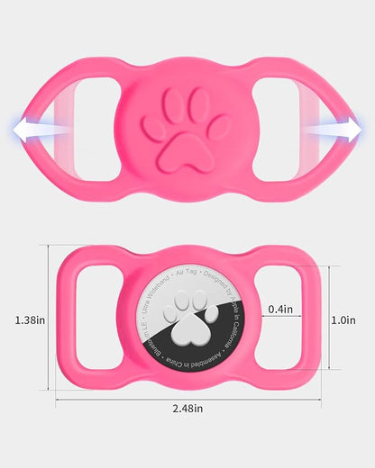 Dynmeow Dog Cat Collar Holder Compatible with Airtag, Anti-Lost Silcione Holder for 3/4-1" inch Wide Collar, Hot-Pink, M(1 Pack)